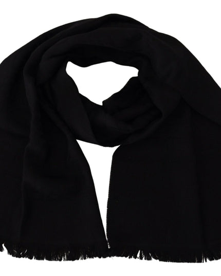GF Ferre Black Wool Neck Wrap Shawl Fringes Scarf