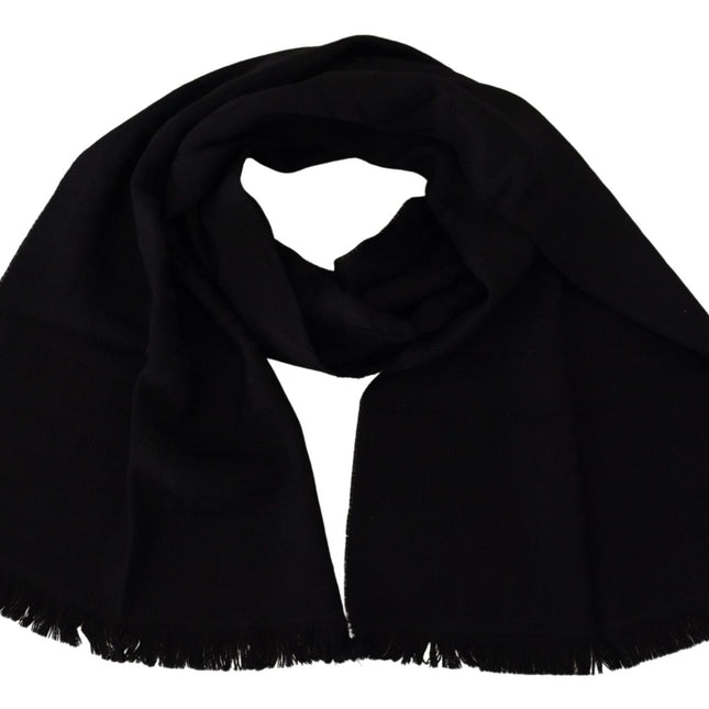GF Ferre Black Wool Neck Wrap Shawl Fringes Scarf