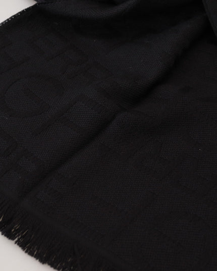 GF Ferre Black Wool Neck Wrap Shawl Fringes Scarf