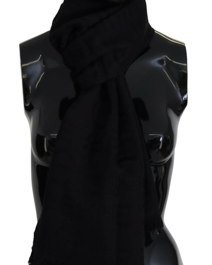 GF Ferre Black Wool Neck Wrap Shawl Fringes Scarf