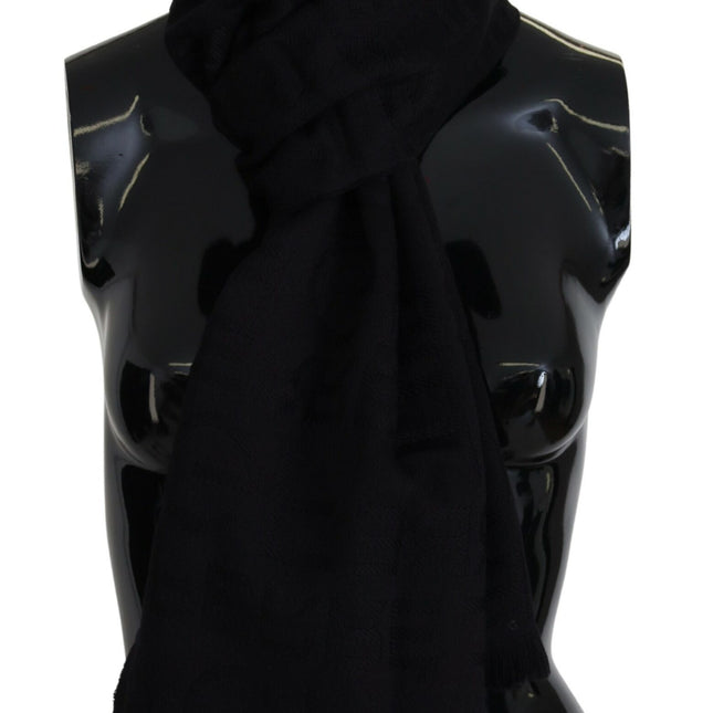 GF Ferre Black Wool Neck Wrap Shawl Fringes Scarf