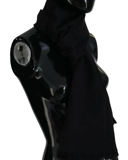 GF Ferre Black Wool Neck Wrap Shawl Fringes Scarf