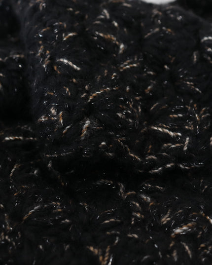 Dolce & Gabbana Black Wool Knitted Wrap Foulard Fringe Scarf