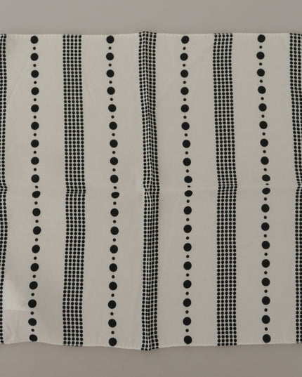 Dolce & Gabbana White Dotted Stripes Square Handkerchief Viscose Scarf