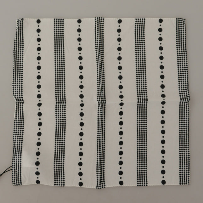 Dolce & Gabbana White Dotted Stripes Square Handkerchief Viscose Scarf