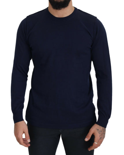 Paolo Pecora Milano Blue Cotton Crewneck Pullover Sweater