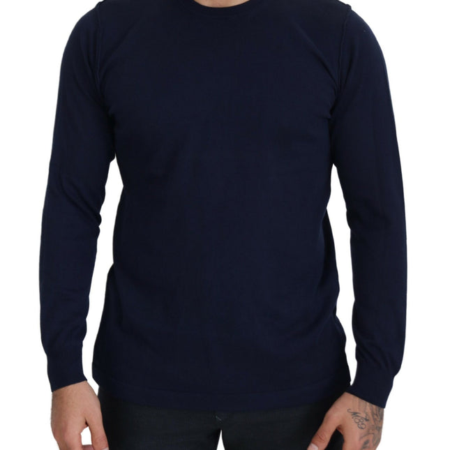 Paolo Pecora Milano Blue Cotton Crewneck Pullover Sweater