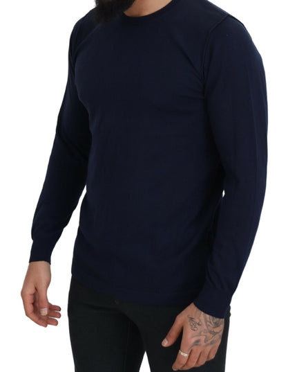 Paolo Pecora Milano Blue Cotton Crewneck Pullover Sweater