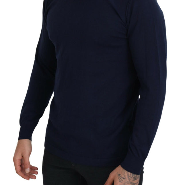 Paolo Pecora Milano Blue Cotton Crewneck Pullover Sweater
