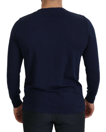 Paolo Pecora Milano Blue Cotton Crewneck Pullover Sweater