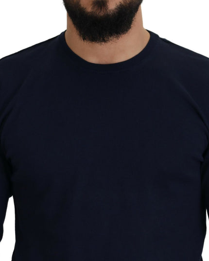 Paolo Pecora Milano Blue Cotton Crewneck Pullover Sweater