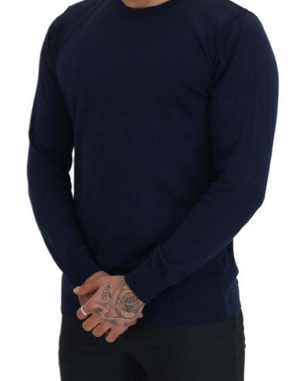 Paolo Pecora Milano Blue Cotton Crewneck Pullover Sweater