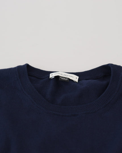 Paolo Pecora Milano Blue Cotton Crewneck Pullover Sweater
