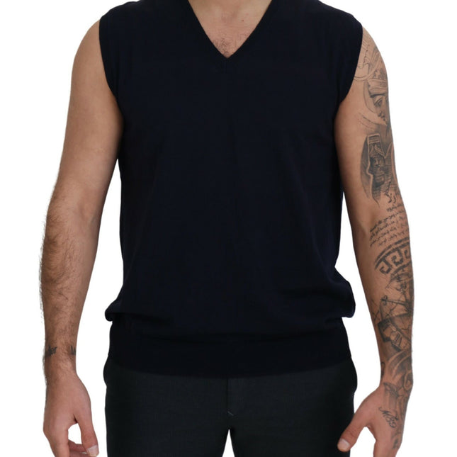 Paolo Pecora Milano Black Cotton V-neck Sleeveless Tank T-shirt