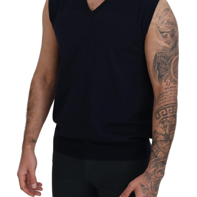 Paolo Pecora Milano Black Cotton V-neck Sleeveless Tank T-shirt