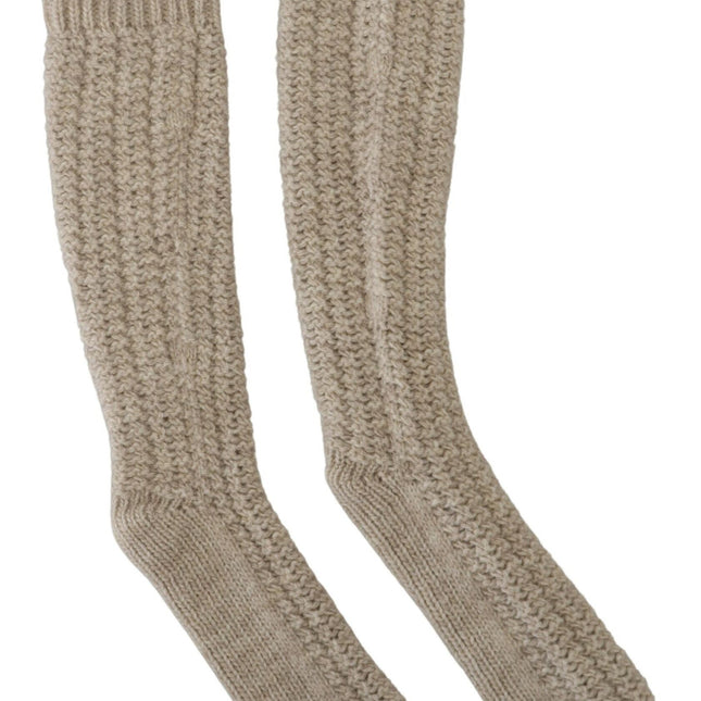 Dolce & Gabbana Beige Wool Knit Calf Long Women Socks