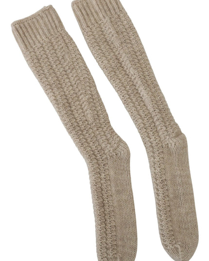 Dolce & Gabbana Beige Wool Knit Calf Long Women Socks