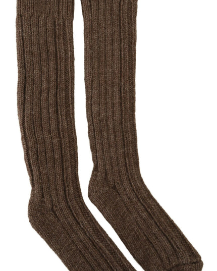 Dolce & Gabbana Brown Wool Knit Calf Long Women Socks
