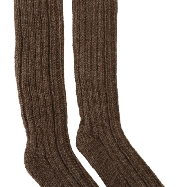 Dolce & Gabbana Brown Wool Knit Calf Long Women Socks