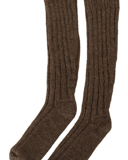 Dolce & Gabbana Brown Wool Knit Calf Long Women Socks