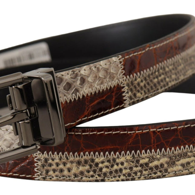 Dolce & Gabbana Multicolor Exotic Leather Patchwork Metal Belt
