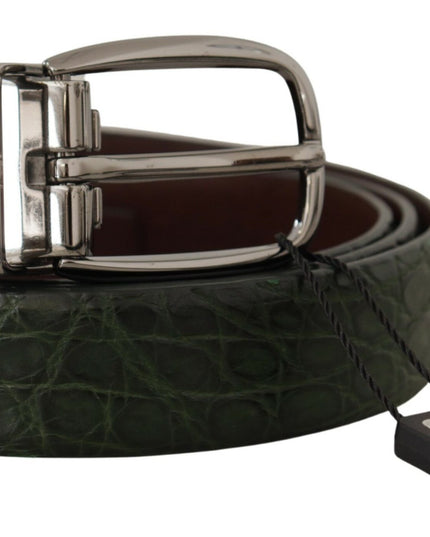 Dolce & Gabbana Green Exotic Leather Silver Buckle Belt