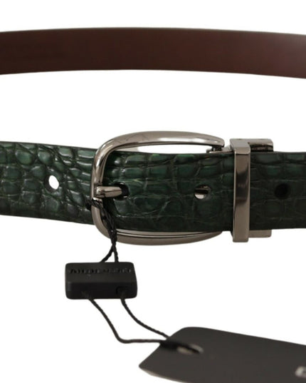 Dolce & Gabbana Green Exotic Leather Silver Buckle Belt