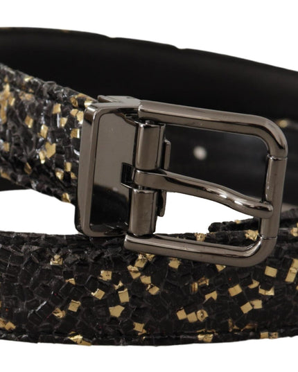 Dolce & Gabbana Gold Black Two-toned Leather Chrome Buckle Belt