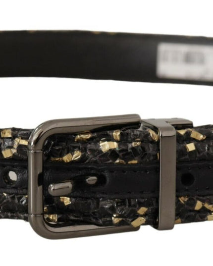 Dolce & Gabbana Gold Black Two-toned Leather Chrome Buckle Belt
