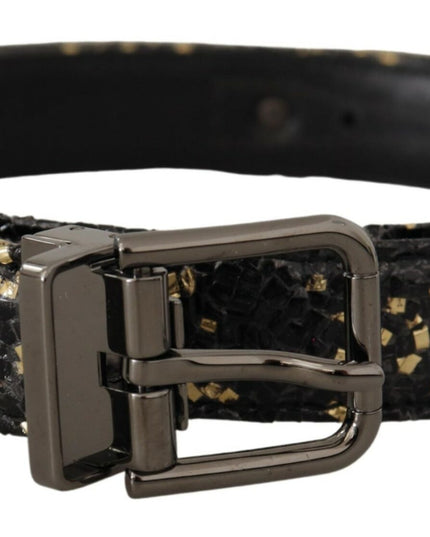 Dolce & Gabbana Gold Black Two-toned Leather Chrome Buckle Belt