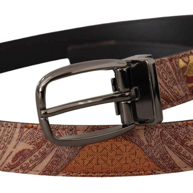 Dolce & Gabbana Multicolor Embossed Leather Black Metal Buckle Belt