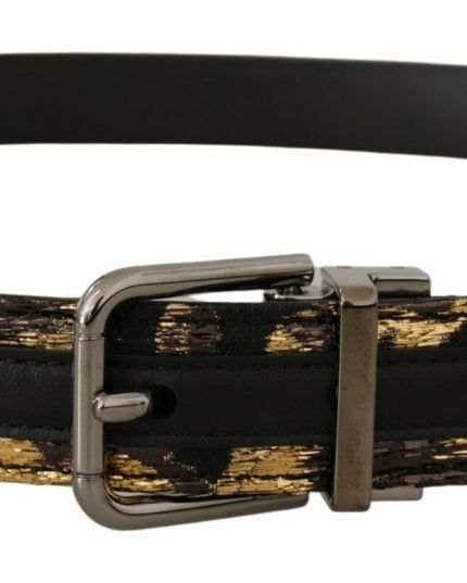 Dolce & Gabbana Multicolor Jacquard Leather Logo Metal Buckle Belt