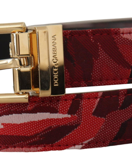 Dolce & Gabbana Red Jacquard Rose Leather Gold Metal Buckle Belt