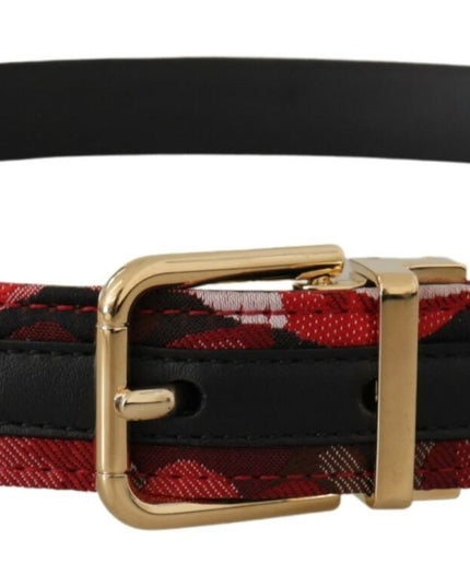 Dolce & Gabbana Red Jacquard Rose Leather Gold Metal Buckle Belt
