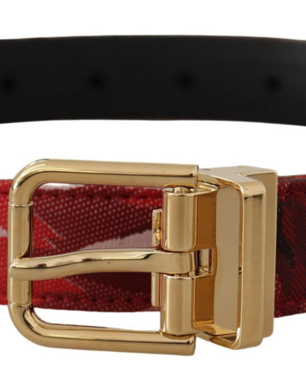 Dolce & Gabbana Red Jacquard Rose Leather Gold Metal Buckle Belt