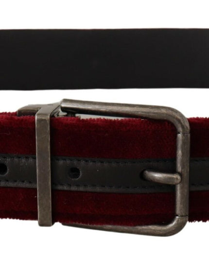 Dolce & Gabbana Maroon Velvet Leather Wide Vintage Metal Buckle Belt