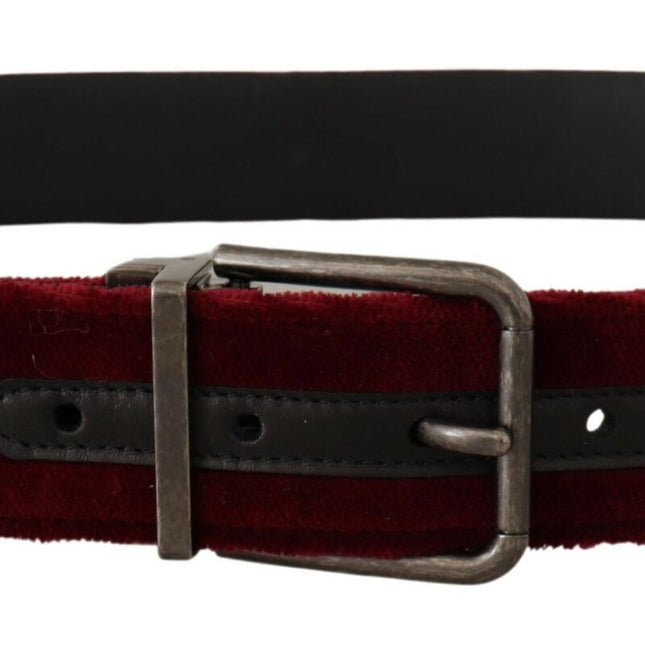 Dolce & Gabbana Maroon Velvet Leather Wide Vintage Metal Buckle Belt