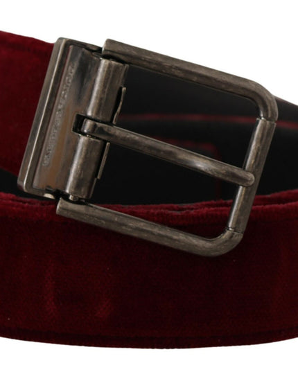 Dolce & Gabbana Maroon Velvet Leather Wide Vintage Metal Buckle Belt