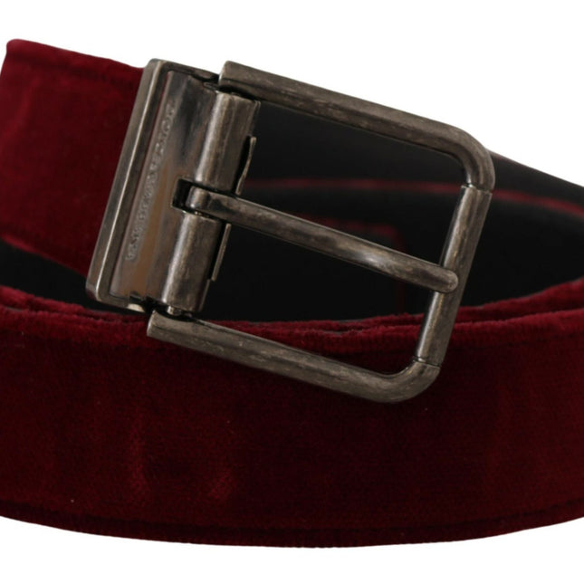 Dolce & Gabbana Maroon Velvet Leather Wide Vintage Metal Buckle Belt