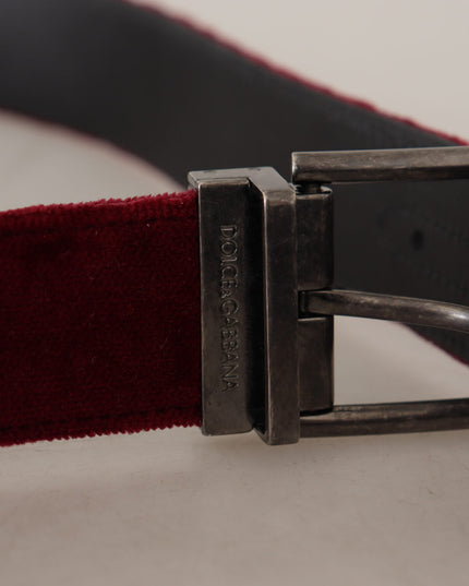 Dolce & Gabbana Maroon Velvet Leather Wide Vintage Metal Buckle Belt