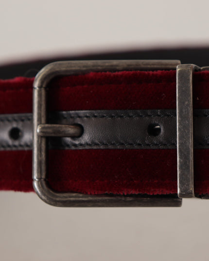 Dolce & Gabbana Maroon Velvet Leather Wide Vintage Metal Buckle Belt