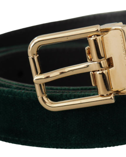 Dolce & Gabbana Green Velvet Leather Gold Metal Logo Belt