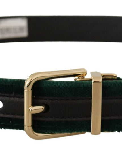 Dolce & Gabbana Green Velvet Leather Gold Metal Logo Belt