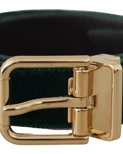 Dolce & Gabbana Green Velvet Leather Gold Metal Logo Belt