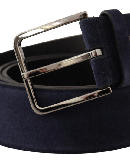 Dolce & Gabbana Navy Blue Velvet Leather Silver Logo Buckle Belt