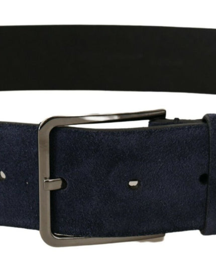 Dolce & Gabbana Navy Blue Velvet Leather Silver Logo Buckle Belt