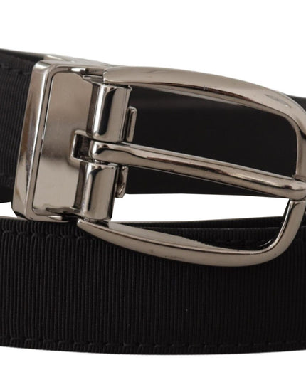 Dolce & Gabbana Black Grosgrain Leather Silver Logo Buckle Belt