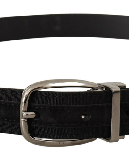 Dolce & Gabbana Black Grosgrain Leather Silver Logo Buckle Belt