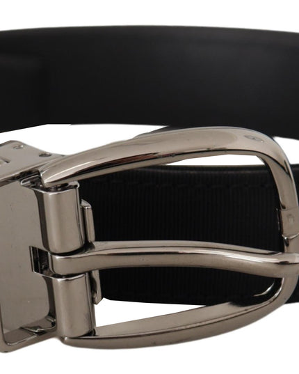 Dolce & Gabbana Black Grosgrain Leather Silver Logo Buckle Belt