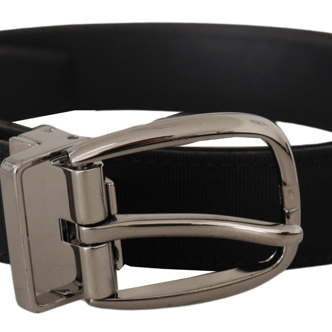 Dolce & Gabbana Black Grosgrain Leather Silver Logo Buckle Belt